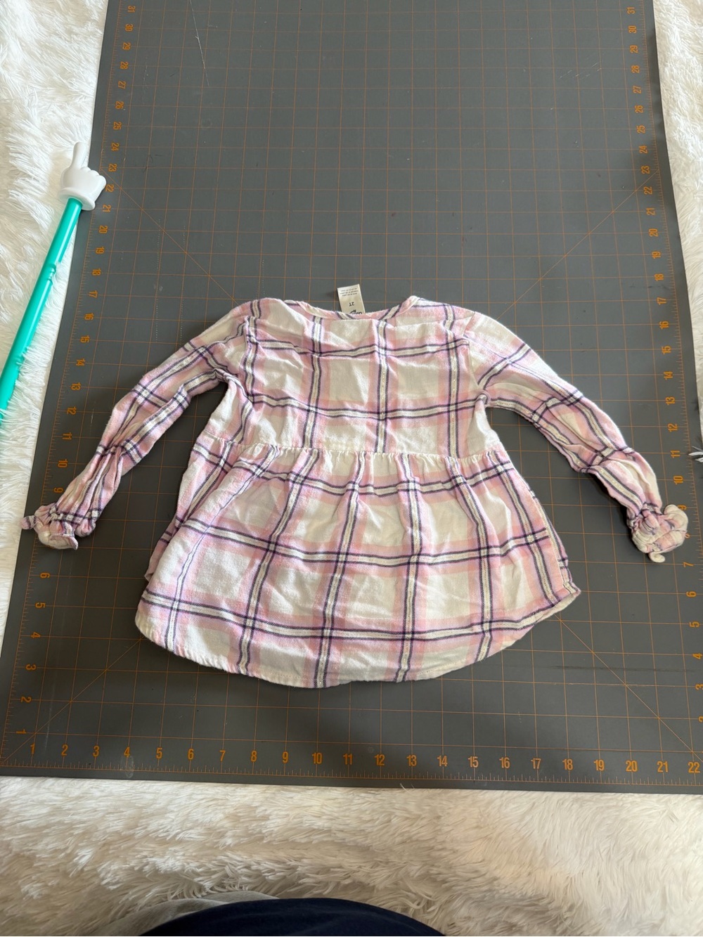OshKosh B'gosh Pink Plaid Long-Sleeve Peplum Top 2T